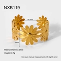 Detailed view of the gold-plated ginkgo leaf stainless steel wide cuff bracelet - Gold (NXB119)