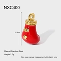 Detailed view of red enamel Christmas stocking pendant in 18K gold plated stainless steel - Red Christmas Stocking Style (NXC400)