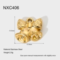 Detailed view of 18K gold plated stainless steel bow bell pendant showing dimensions 13.5mm - Bowknot Double Bells Style (NXC406)