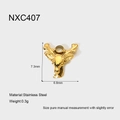 Macro view of tiny 18K gold-plated stainless steel reindeer head charm with measurements - Gold Deer Head Style (NXC407)