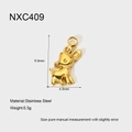 Macro view of golden stainless steel reindeer pendant showing 8.9mm size details - Gold Cartoon Reindeer Style (NXC409)