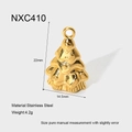 Detail showing 18K gold plated stainless steel Christmas tree pendant size 22mm x 14.5mm - 3D Gold Christmas Tree Style (NXC410)