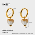 Detail view of heart-shaped shell earrings in stainless steel with precise dimensions - Earrings (NXE57)