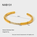 Detailed size chart of 18K gold plated stainless steel zircon cuff bracelet 58mm inner diameter - Pave Multi-Row Zirconia Style (NXB131)