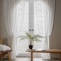 White vintage lace curtains with floral patterns and scallop edges for living room - Rod Pocket Style / 130x260cm
