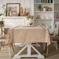 Tovaglia rustica in cotone e lino beige con ricamo geometrico marrone per tavolo da pranzo - 140*140 / Ricamo Geometrico Linea Caffè