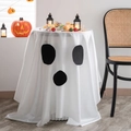 Halloween Geist Gesicht runde Tischdecke mit Kürbis Deko für festliche Party Stimmung - 100x150cm / Weiß Gespenstergesicht
