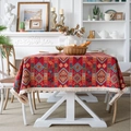 Red Bohemian tablecloth with blue diamond patterns and elegant white fringe trim - Red Badge with Tassels / 60*60cm