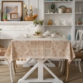 Mantel rectangular de lino beige con estampado floral y elegantes calados de encaje fino - 140*140 / Pequeño Patrón Floral con Patchwork de Encaje Beige