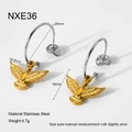 Zweifarbige Vogelanhänger-Ohrringe aus 18K Gold und Silber beschichtetem Edelstahl - Silberring Goldvogel Ohrhänger (NXE36)