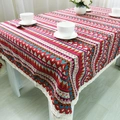 Bohemian geometric pattern linen tablecloth with decorative white lace border for home - 100*140cm / Red Triangle (Lace Edge)