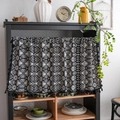 Ethnic geometric print cabinet curtain with black tassels in a cozy home setting - Custom Size / Black Badge Black Tassel Rod Pocket