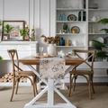 Elegant floral beige table runner with tassels on a rustic wooden dining table - 33*300 / Black Floral with White Tassels