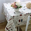 Linen table cloth with Eiffel Tower and floral vintage travel pattern in beige and blue - 100*140cm / Three Little Towers with Beige Lace