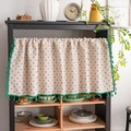 Pastel cream short curtain with dark blue floral print and bright green tassels - Blue Mum Green Tassel Rod Pocket