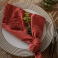 Rust red washed cotton cloth napkin with rustic knotted style on ceramic plate - 40*60cm / Orange Washed Cotton