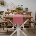 Pastoral red striped table runner with white tassels on a rustic dark wooden dining table - Short Tassel Version / Classic Red White Stripes