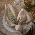 Khaki washed cotton napkin with eucalyptus leaf on a plate for Nordic table decor - 40*60cm / Khaki Washed Cotton