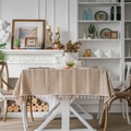 Tovaglia a righe ricamate beige minimalista con frange decorative per tavoli da pranzo - 140x220 / Cachi