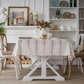 Rectangle cream tassel tablecloth with hollow stripe embroidery for dining room decor - White Large Hollow