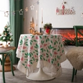 Christmas round tablecloth with holly leaves and red berry prints with pleated ruffle edge - 60*60cm / Holly Leaves With Ruffles