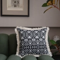 Bohemian style square pillow with black and white geometric patterns and tassel edges - 60x60cm / No Insert / Black Badge Tribal Style
