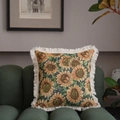 Sunflower pattern throw pillow with off-white tassels on a green velvet sofa - 60x60cm / No Insert / Jacquard Sunflower Style