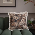 Retro jacquard decorative throw pillow with autumn floral pattern and white tassels on corners - Coffee Oil Painting Style / 60x60 Pillow Cover Only