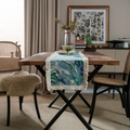 Runner da tavola marmorizzato blu con nappe per una decorazione domestica elegante - Tovaglietta Rotonda 30 / Jacquard Inchiostro Verde Con Nappina Bianca