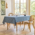 Blue and white geometric diamond jacquard tablecloth with elegant cream tassels - 60x60