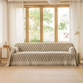 Copridivano moderno a scacchi beige e marrone chiaro con raffinati dettagli in frangia - 130x180cm / Griglia Grigio Beige Mahjong