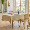 Light yellow geometric diamond pattern tablecloth with beige decorative corner tassels - Yellow Jacquard Pattern With Four White Tassels / 60*60cm