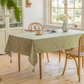Green and white geometric rhombus tablecloth with decorative cotton fringes in a pastoral style - Emerald Green Jacquard Pattern With Four White Tassels / 60*60cm