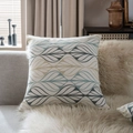 Square pillow cover with blue and brown leaf geometric pattern on beige fabric - 60x60 / Curved Leaf Pattern