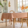 Rectangle orange and beige diamond jacquard tablecloth with elegant white tassels - Orange Jacquard Pattern With Four White Tassels / Special Size 25