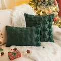 Dark green festive Christmas pillow covers with textured embossed velvet tree patterns - 30x50cm / Green Plush Christmas Tree