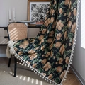 Vintage floral jacquard curtain with elegant tassels in navy blue and orange - Yellow Flower Black Base Jacquard (Rod Pocket) / 150*160