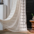 Rideau blanc au crochet avec motifs géométriques ajourés et franges style champêtre - Crochet Tricoté à la Chaîne Fourreau / 150*260