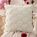 White square cushion cover with 3D heart pattern on a dark wooden chair - 30-50cm / Plush White Heart