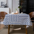 Mantel rectangular con estampado de zigzag azul en tela gruesa de algodón - 140x220cm / Zigzag Azul
