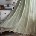 Green semi-sheer woven striped curtain with elegant tassel fringe in a cozy living room - Striped Hollow Tassel Rod Pocket Style / 140x260cm / Green