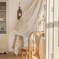Elegant floral sketch grey printed semi-sheer curtains in French country cottage style - Gray Bee + Small Flower Lace With Perforations / Yarn Width Fixed At 25/square Meter