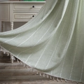 Light green linen curtains with white wave embroidery and delicate fringe tassels - Multiple Green Non-hollow Rice Broom Hooks / 140-120