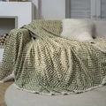 Manta de sofá de punto jacquard geométrico verde y blanco con elegantes borlas de crema - 180x340cm / Verde Esmeralda