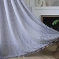 Grey crochet lace curtain with geometric hollow patterns and white tassel trim for home - Custom Size / Gray Square Crochet (684455) / Hook