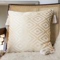 Fodera per cuscino boho a rombi gialli e beige con nappe lunghe per divano e letto - 60x60cm / Stile Greca Giallo