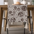 Vintage table runner with printed coffee and fruits motif and cream tassel accents - The Wine Bottle Is A Single-layered Flat-topped Bottle With Four White Tassels. / Table Runner 33-140