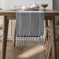 Nordic grey blue jacquard table runner with white diamond stitching and tassel trim - 33X140cm / Gray (No Hollow)
