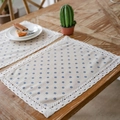 Tovaglietta rettangolare con fiori blu e bordo in pizzo bianco su tavolo - Rotondo 30cm / Margherita (Pizzo Beige)