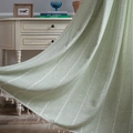 Tenda ricamata a righe verde chiaro con eleganti nappe bianche per uno stile rustico - Tasca per Asta / 132cmx45cm / Verde